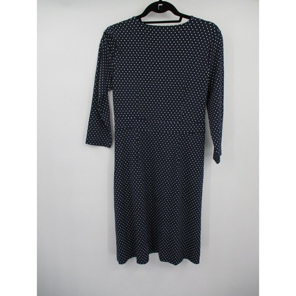 Talbots Womens Dress 10P Petites Blue Navy Polka Dot V Neck Nylon Stretchy Knit - Picture 8 of 16